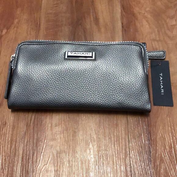 Tahari Pewter Zip Front Clutch - Picture 1 of 6